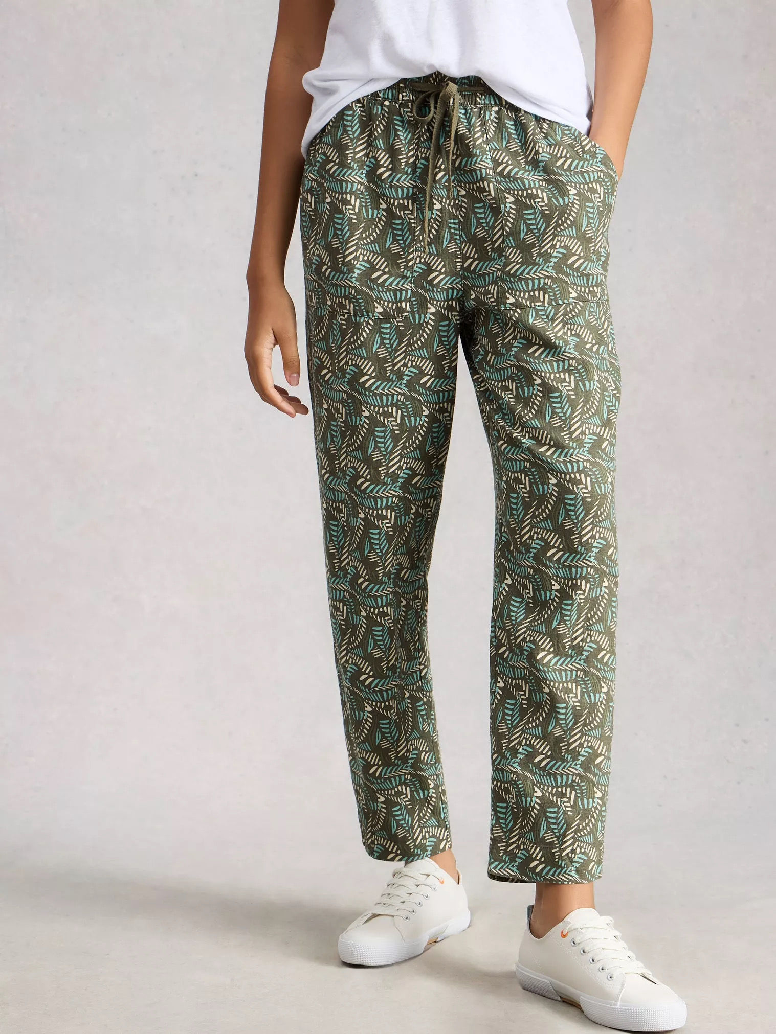 Pantalon Elle en mélange de lin en VERT MULTI