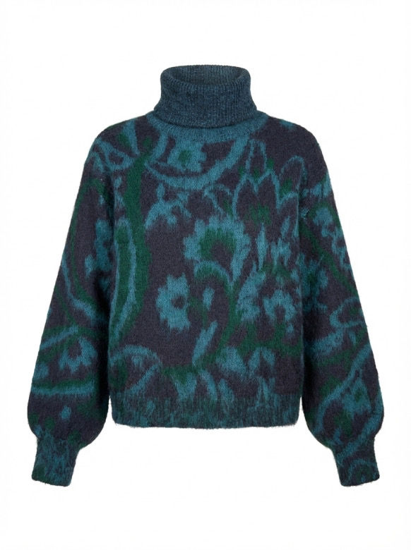 Miniature : Pull en maille jacquard Pétrole Ginsen