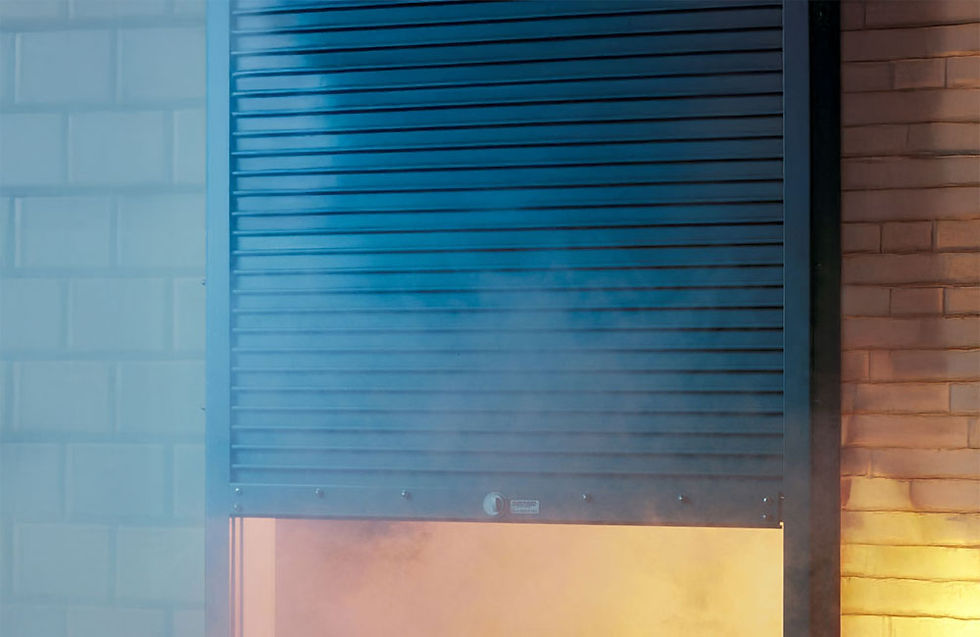 Sydney Fireshutters with fire behind roller shutter door