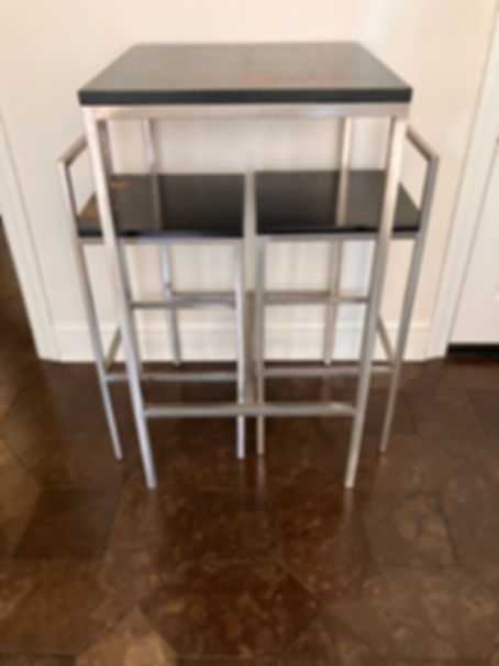 Modern Industrial Bistro Set with Stainless Steel Frames and Ebony Wood Surfaces