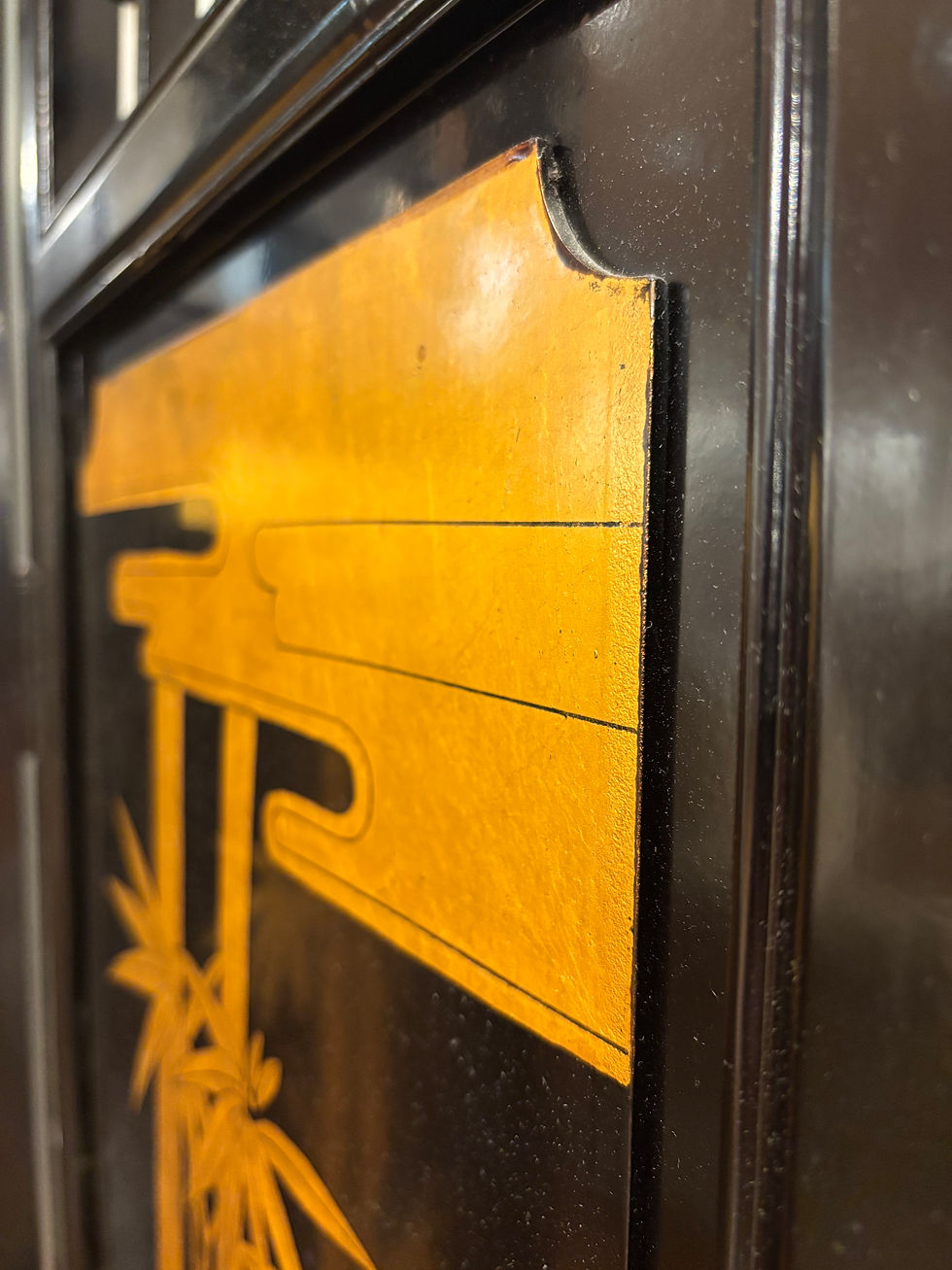 Thumbnail: Black Lacquer Chinoiserie Two-Panel Fretwork Room Divider