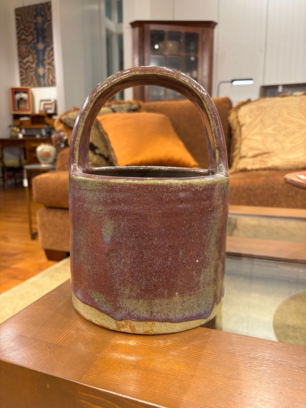 Thumbnail: Vintage Oxblood Glazed Studio Pottery Handled Vessel