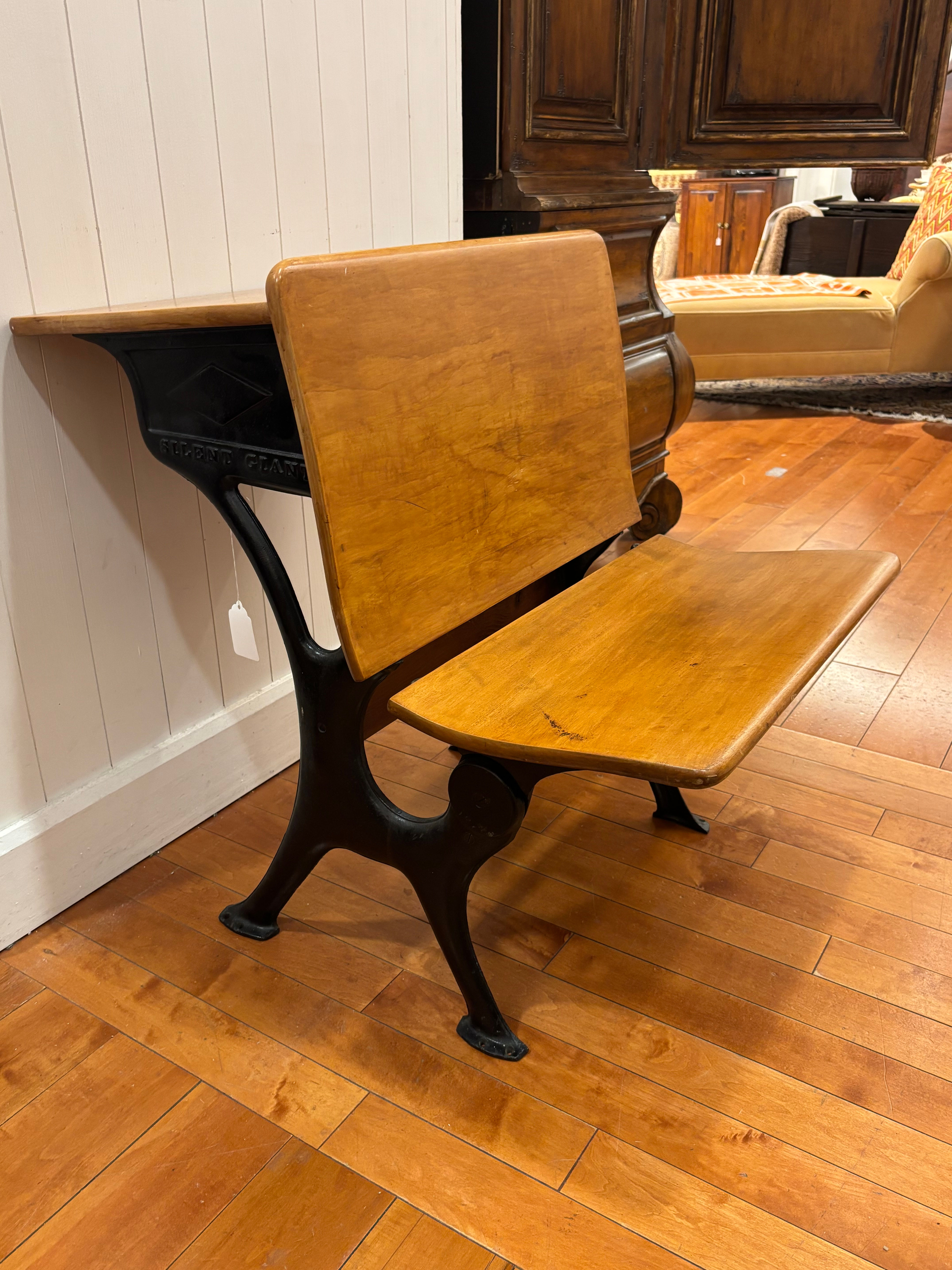 Antique "Silent Giant" Cast Iron and Maple Student School Desk