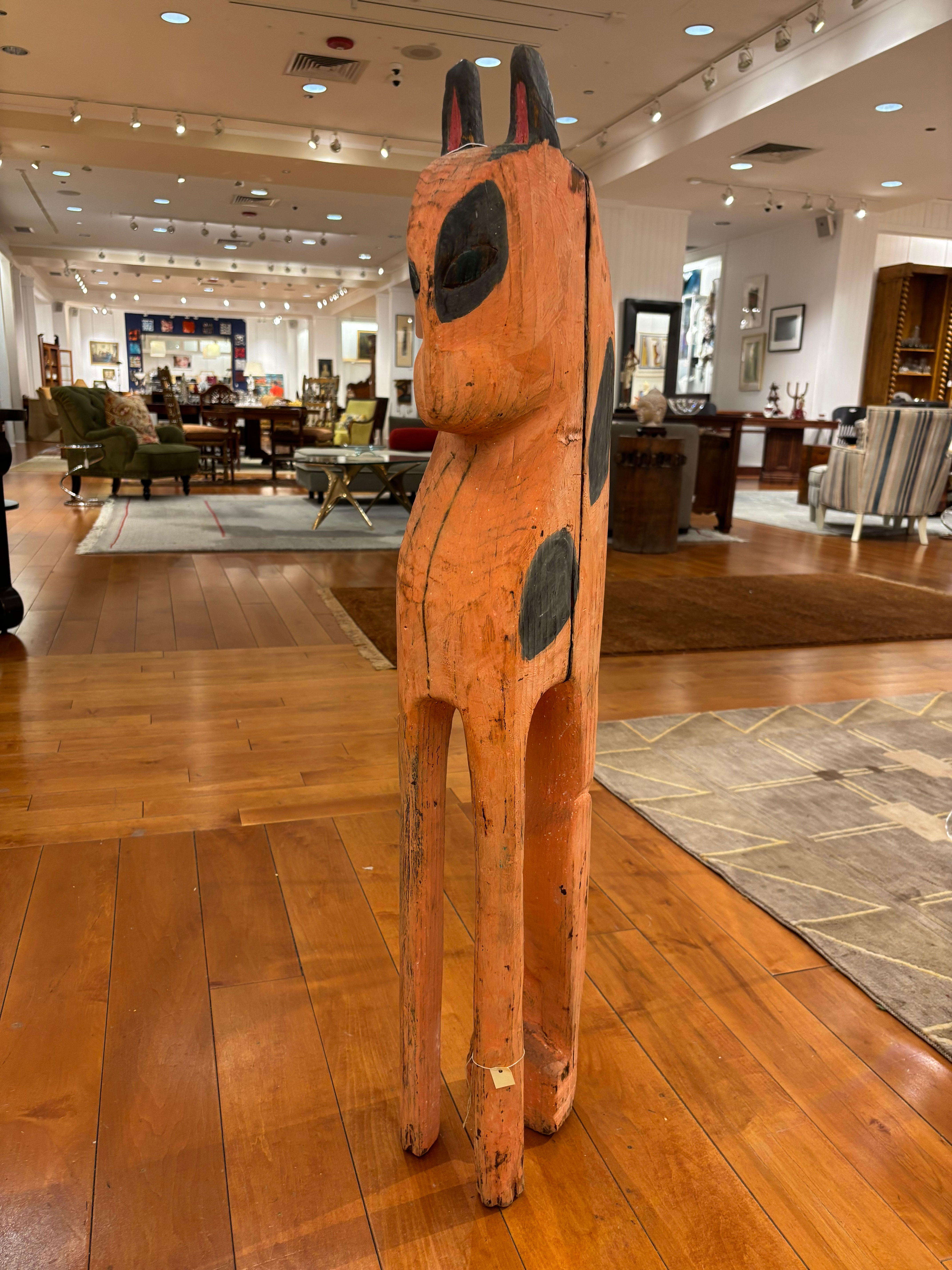 Tall Hand-Carved Folk Art Giraffe Sculpt