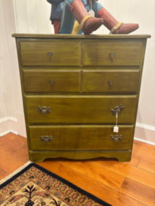 Vintage Olive Green High Gloss Four-Drawer Chest