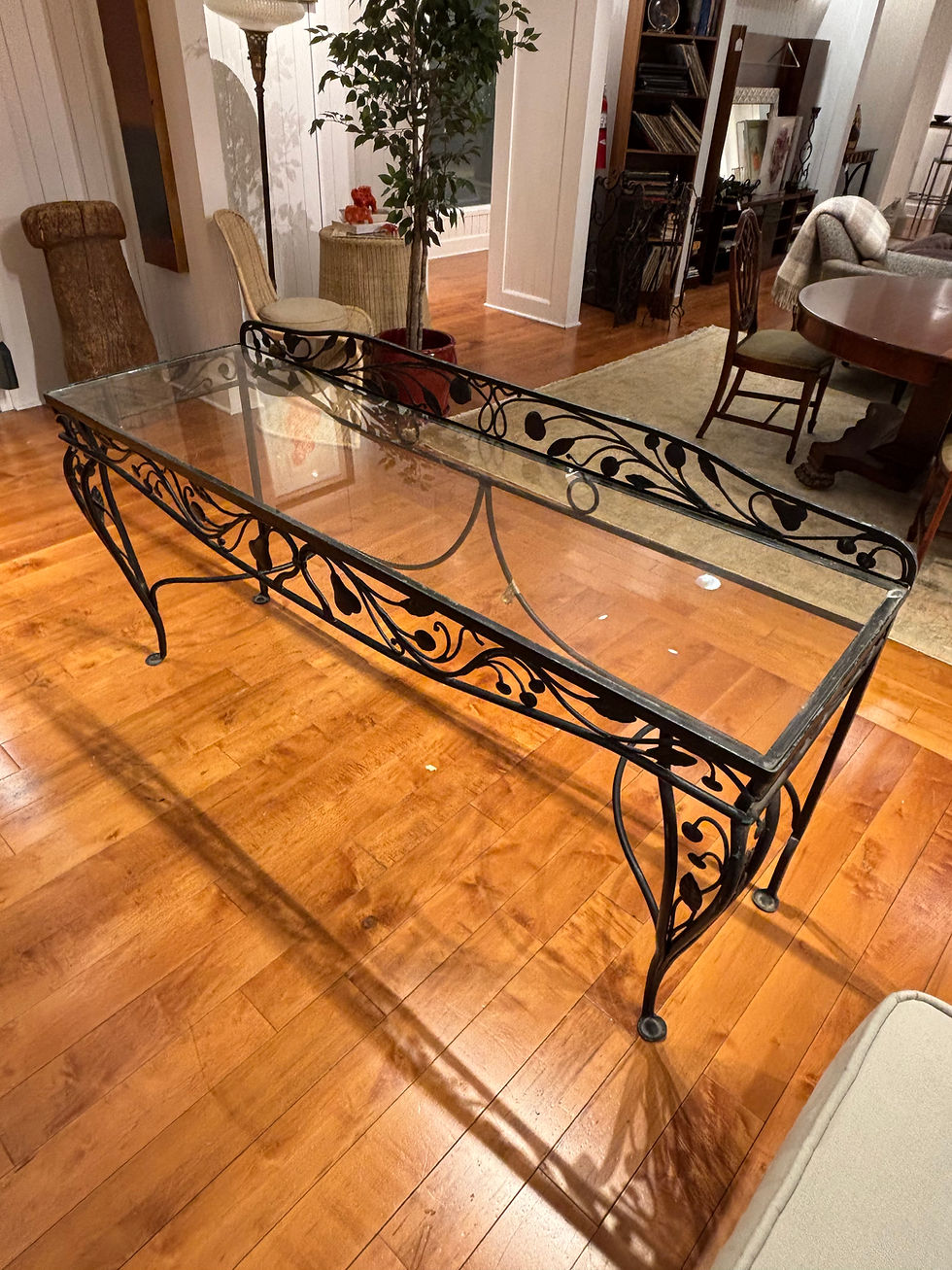 Thumbnail: Wrought Iron Botanical Vine Console Table with Glass Top