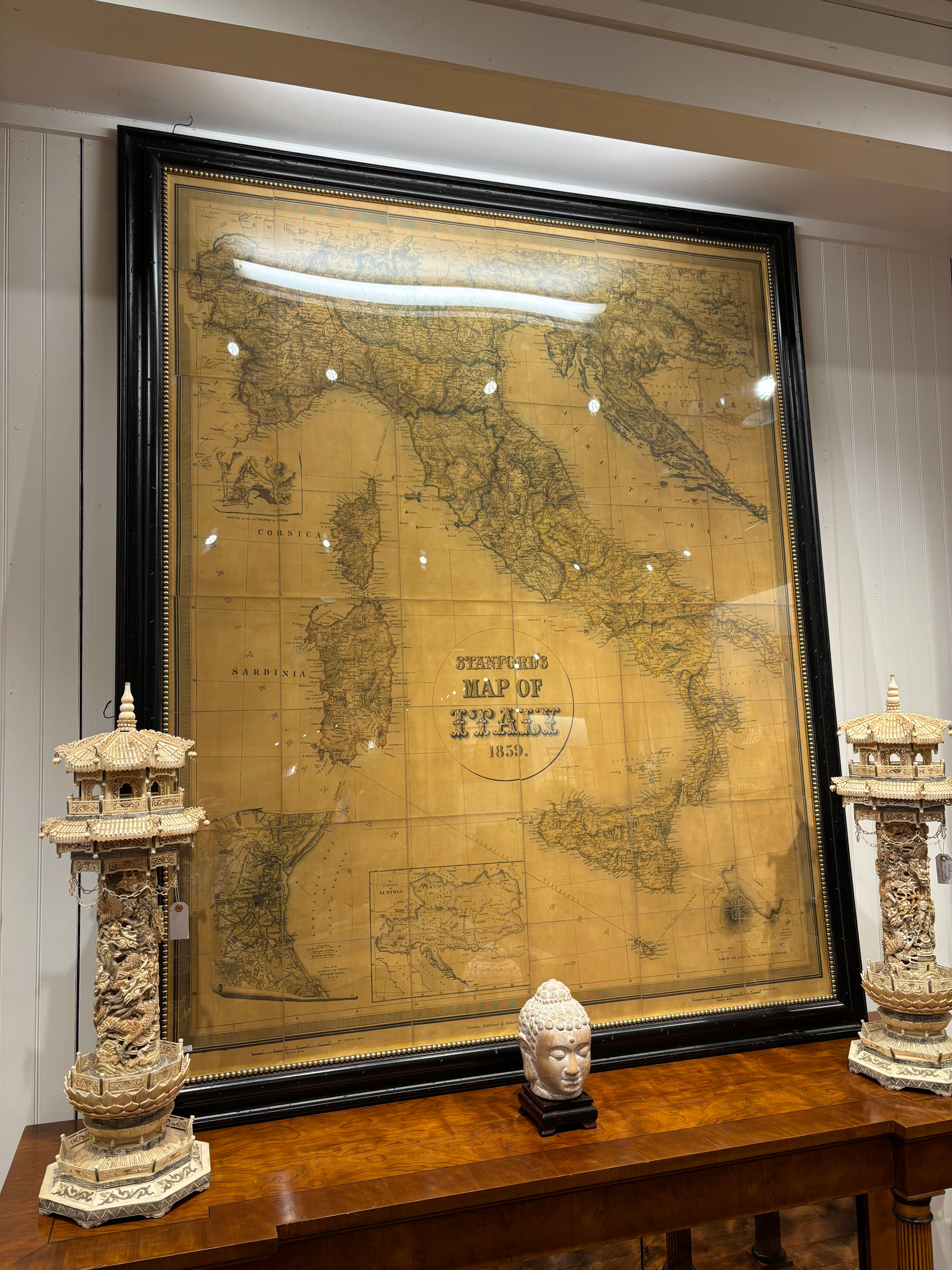 Antique Large-Scale 1859 Stanford’s Map of Italy - Custom Framed