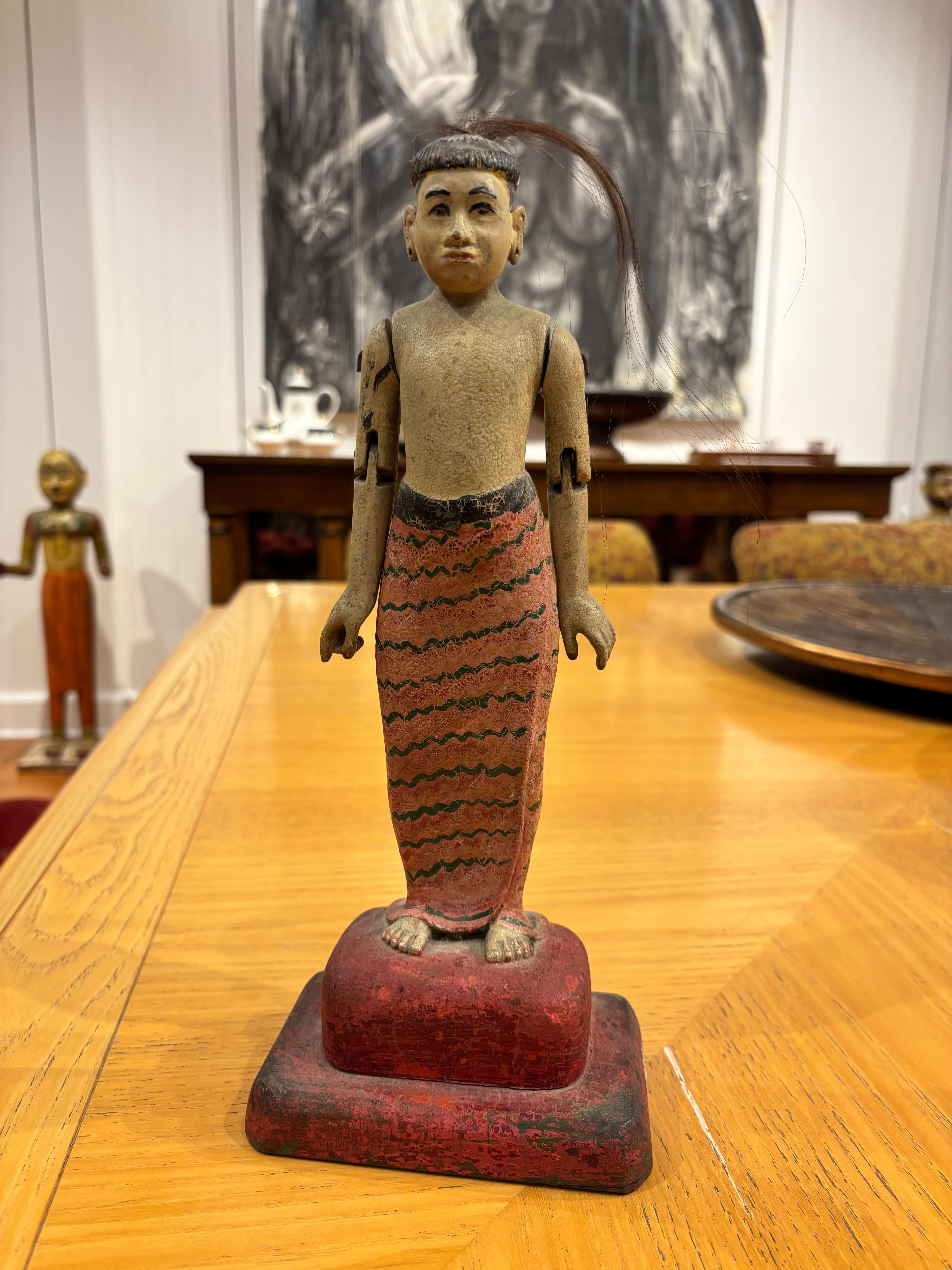 Vintage Thai Hand-Carved Articulated Wooden Figure
