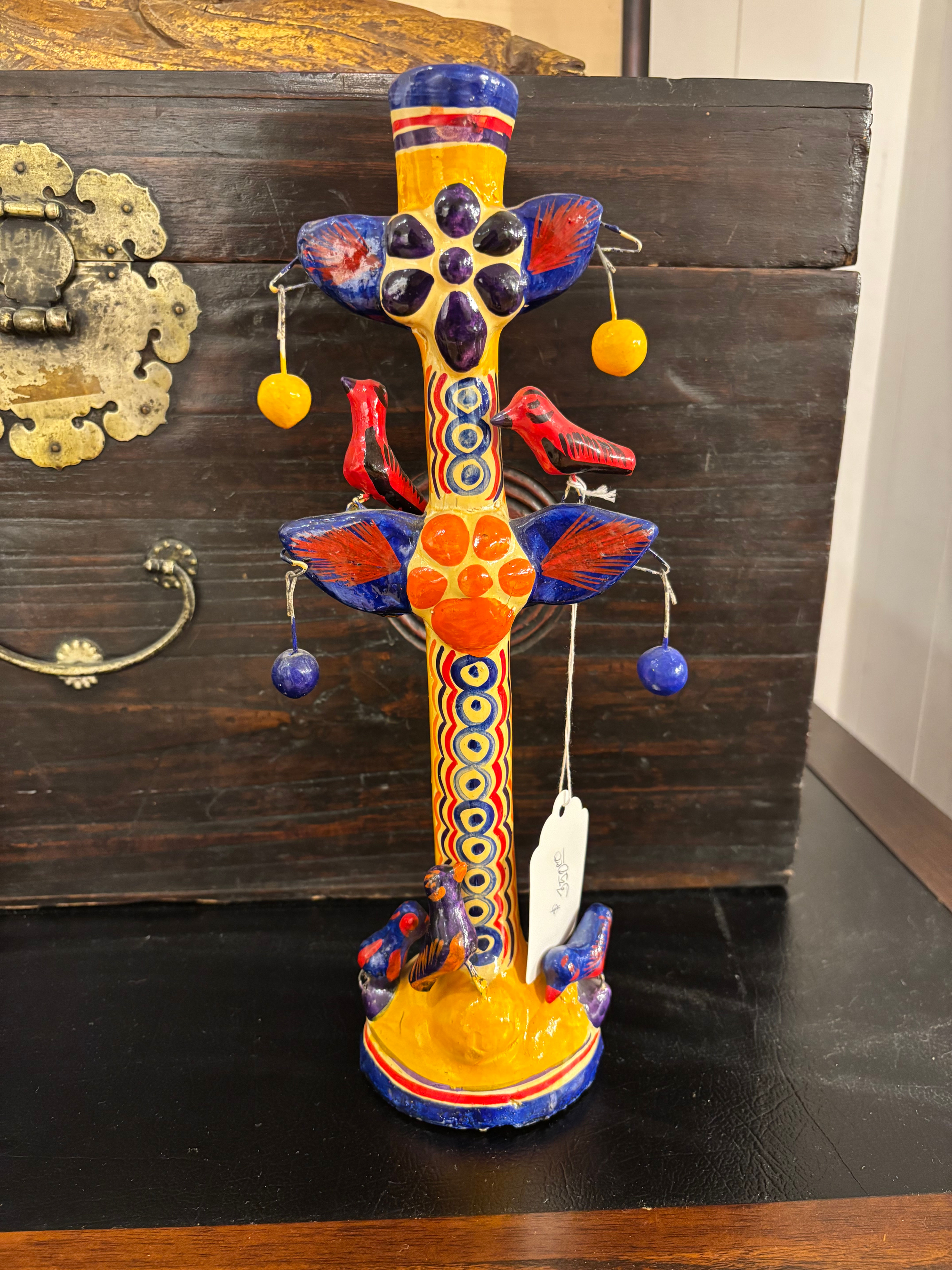 Vintage Mexican Folk Art Clay Tree of Life Candelabra