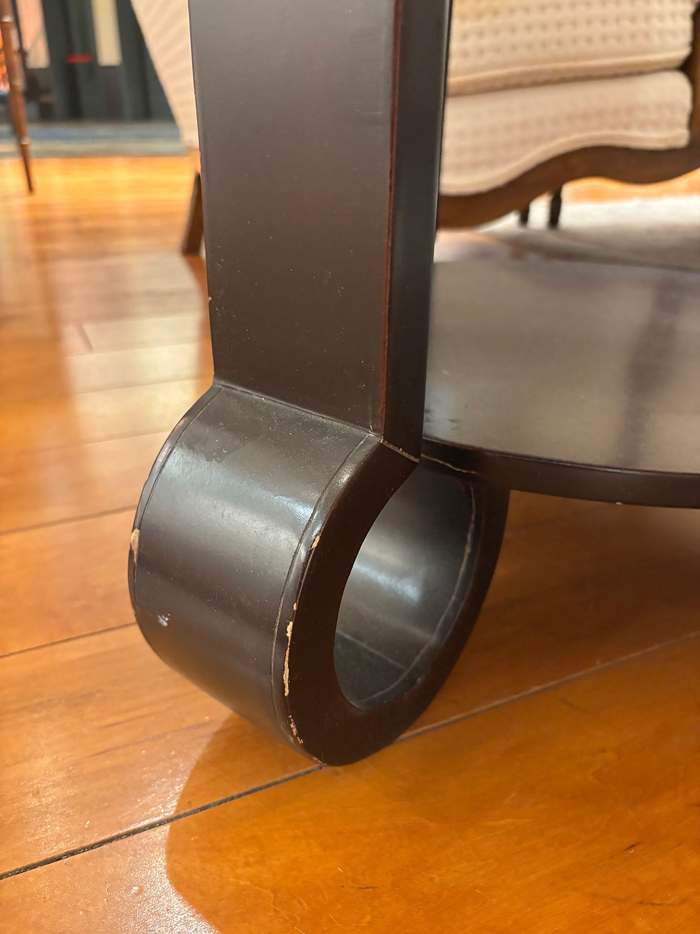 Thumbnail: Contemporary 3-Tier Black Lacquer Scroll Support Accent Table