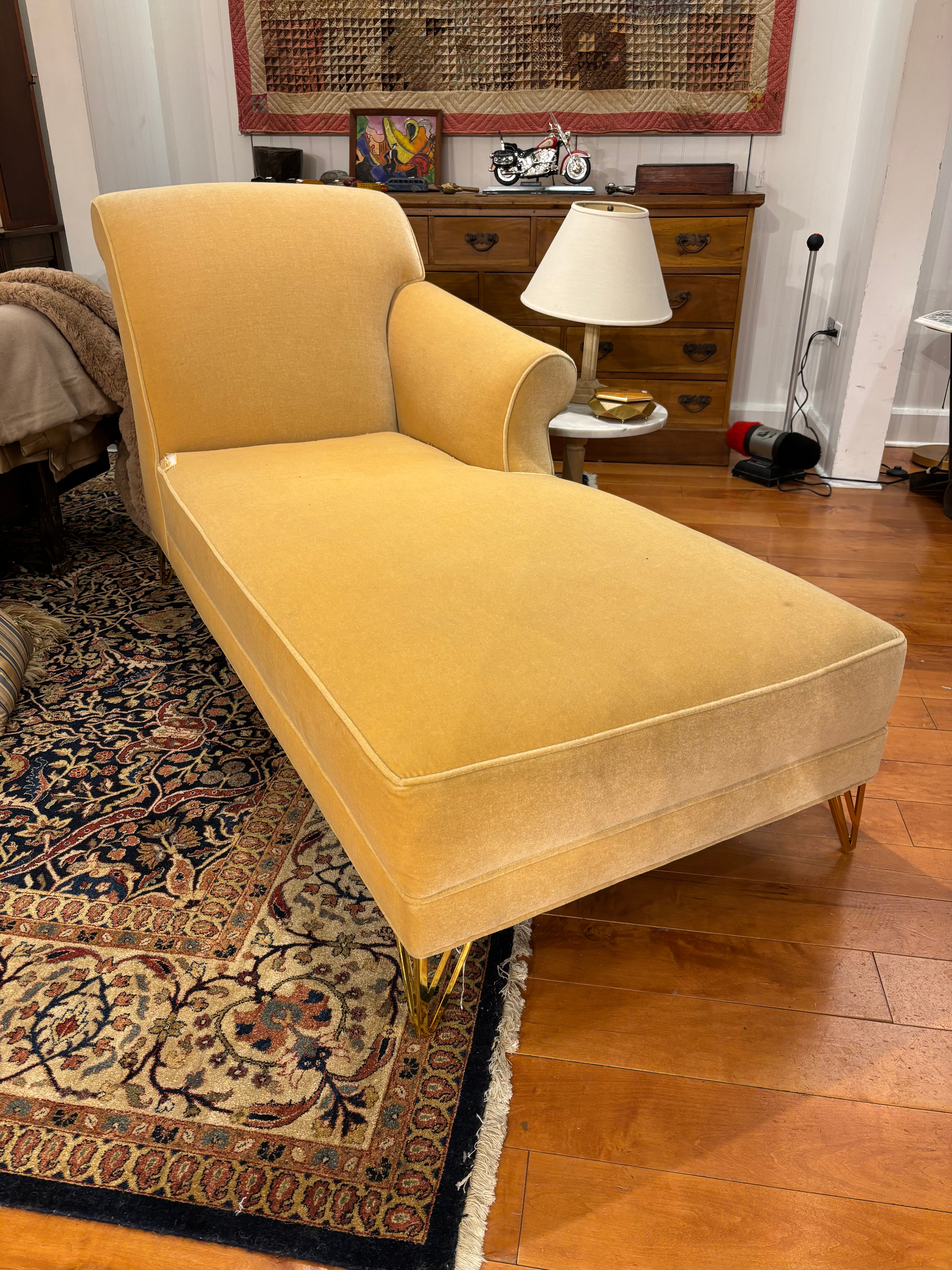 Contemporary Gold Velvet Chaise Lounge