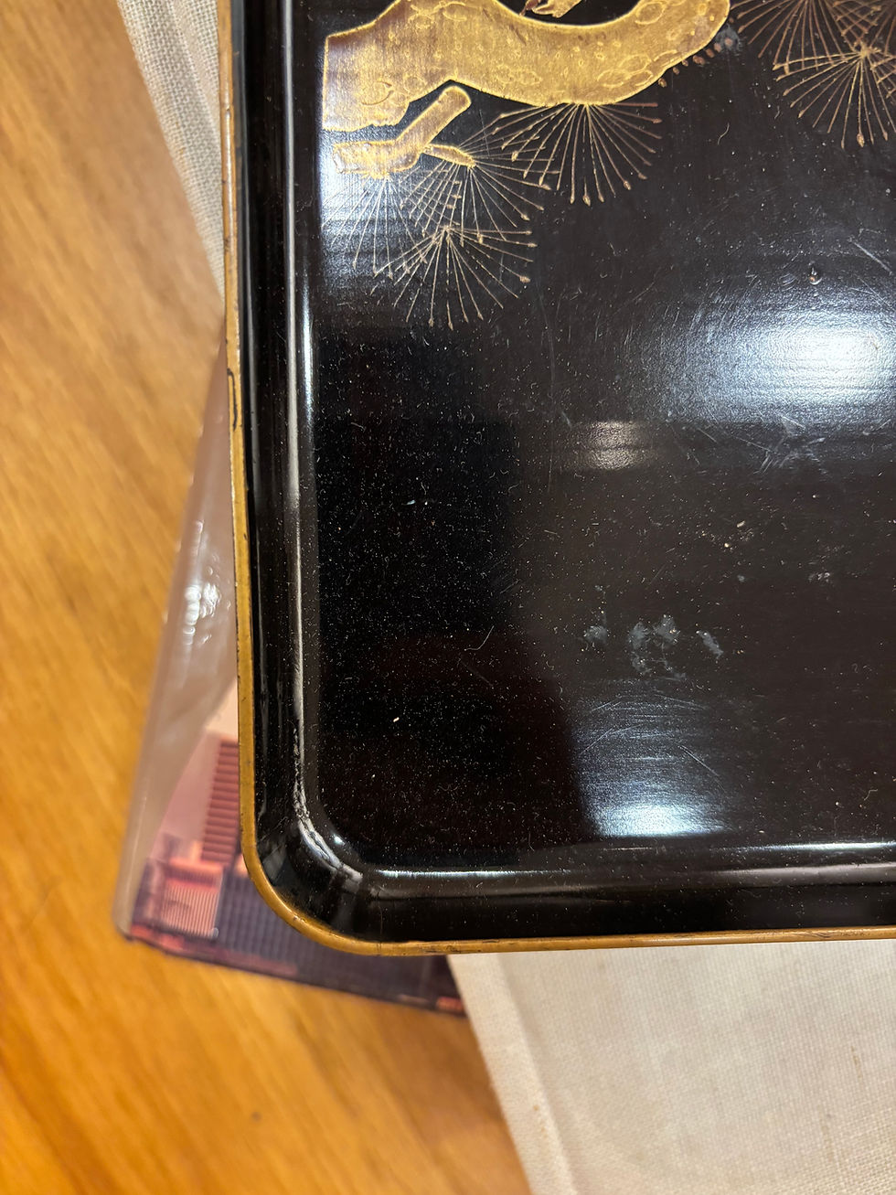 Thumbnail: Vintage Japanese Black Lacquer Square Tray with Gold Crane & Pine Maki-e