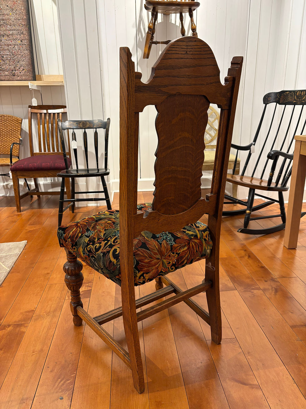 Thumbnail: Vintage Jacobean Revival Carved Oak Dining Chairs - Set of 6