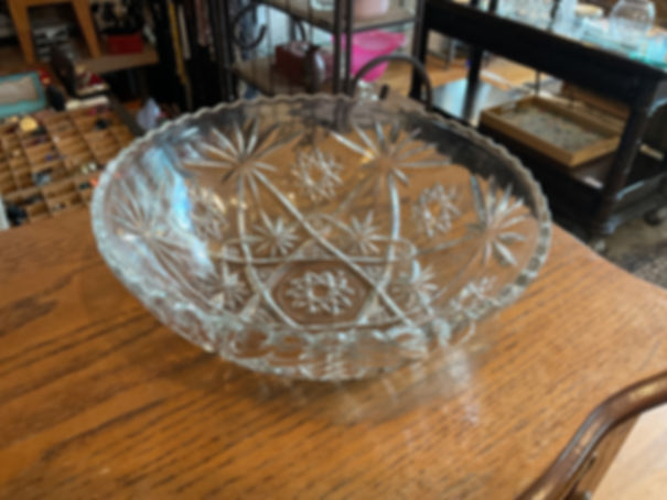 Vintage Pressed Glass Starburst Cut-Style Serving Bowl