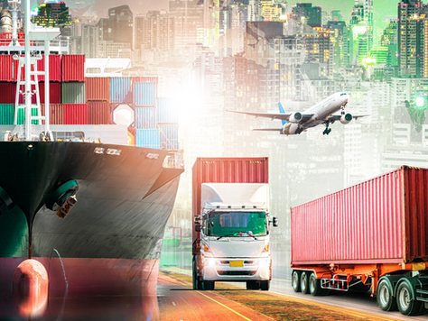 Grobal transport ship freight train airplane truck