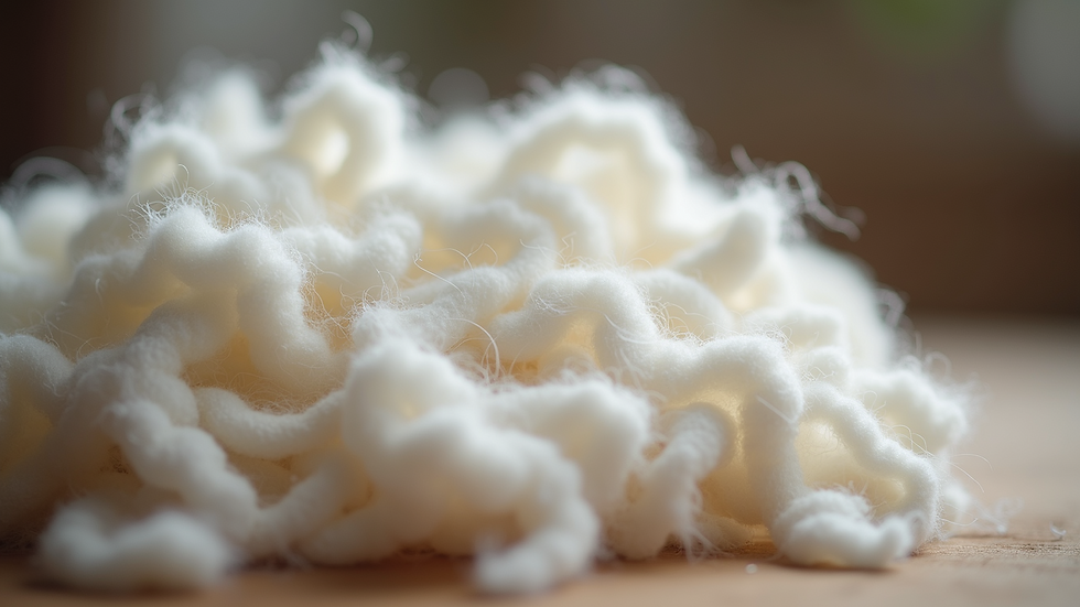 Close-up view of organic cotton fibres ready for spinning