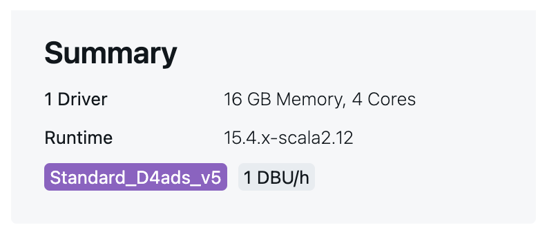 Databricks Summary Box including DBUs for a VM