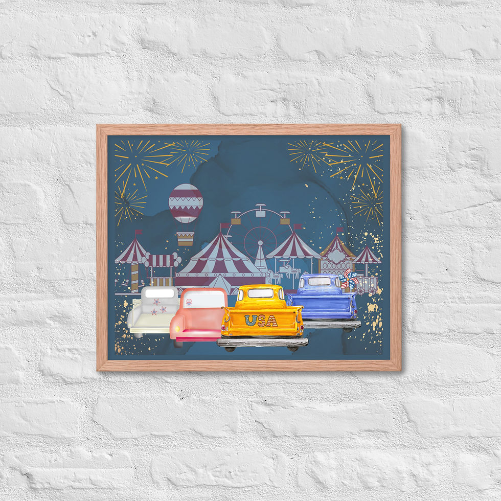 Framed Holiday Stars, Stripes & Carnival Rides 4th of July Wall Art poster