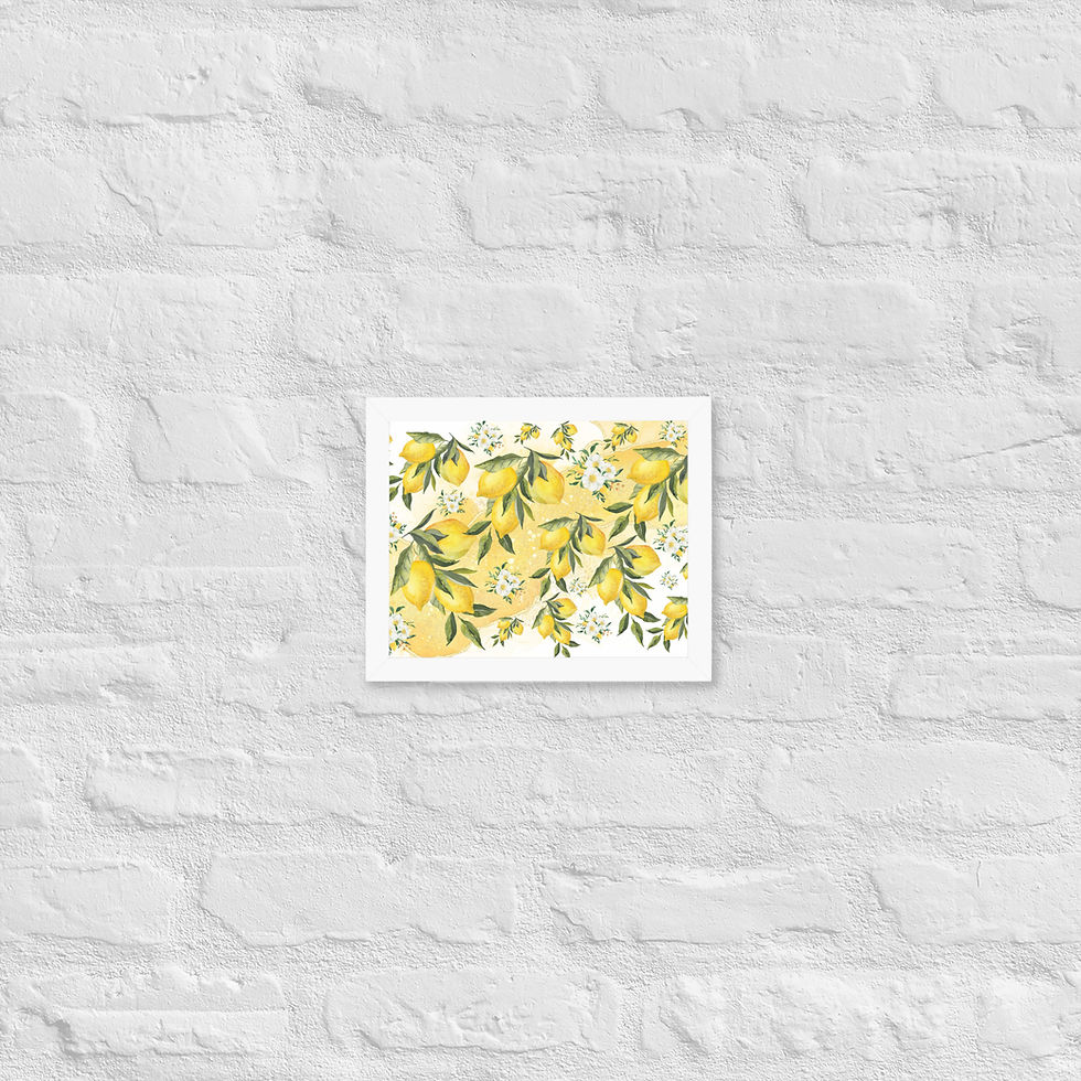 Thumbnail: Lemon branches watercolor design, Framed Lemon Bloom Botanical Citrus Wall Art poster, yellow accents.