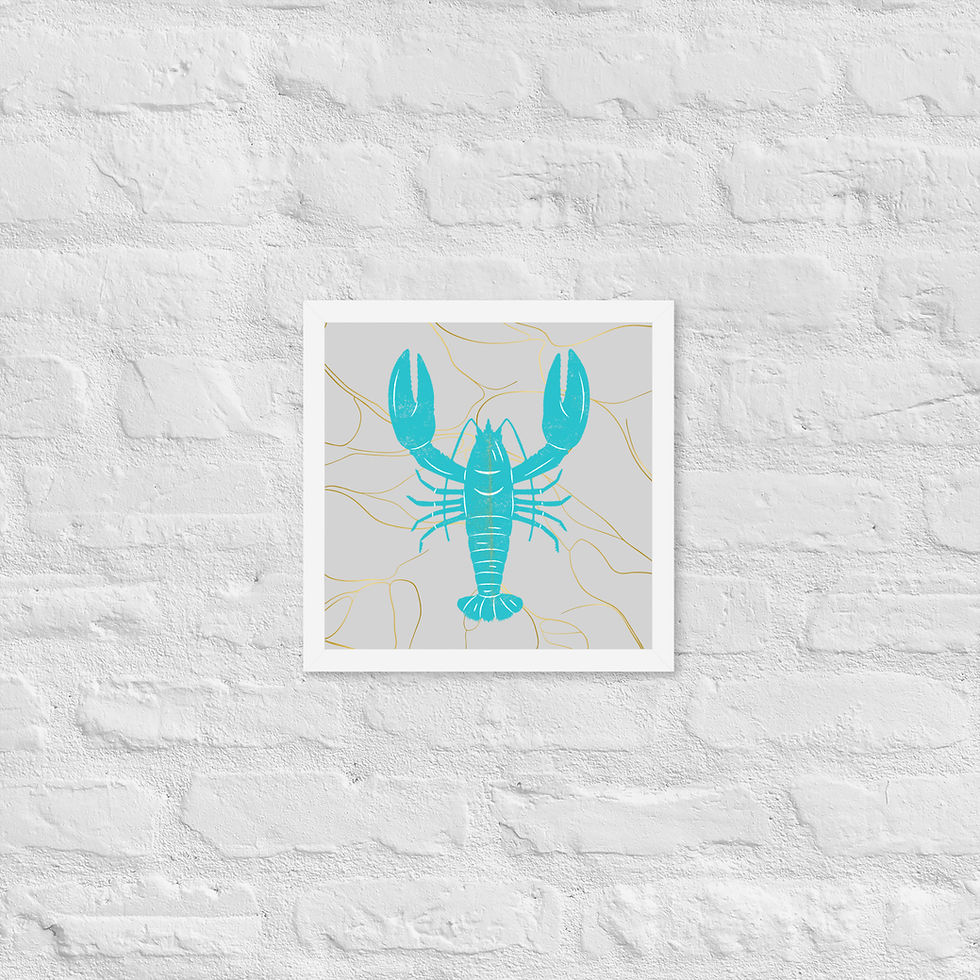 Thumbnail: Turquoise Lobster Coastal Wall Art, Framed Golden Reef Turquoise Lobster Coastal Wall Art poster