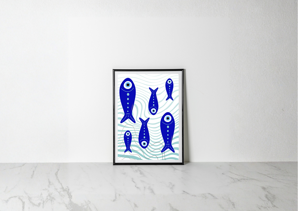 Blue Fish Parade Art Print Digital Download