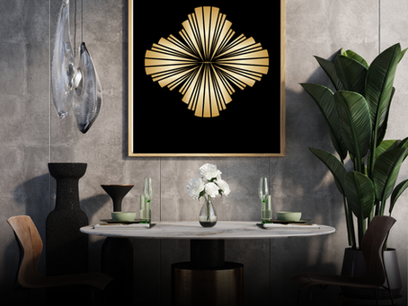 Art Deco Wall Art Print- Gold Flower