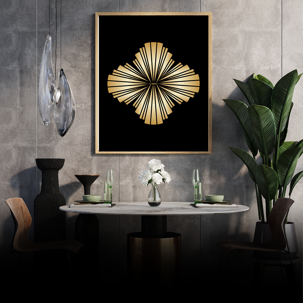 Art Deco Wall Art Print- Gold Flower