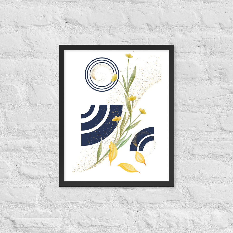 Framed Abstract Yellow Flower Bright Botanical Wall Art poster