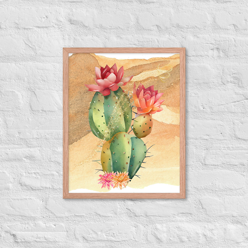 Framed Floral and Botanical Golden Desert Bloom: Cactus Wall Art poster
