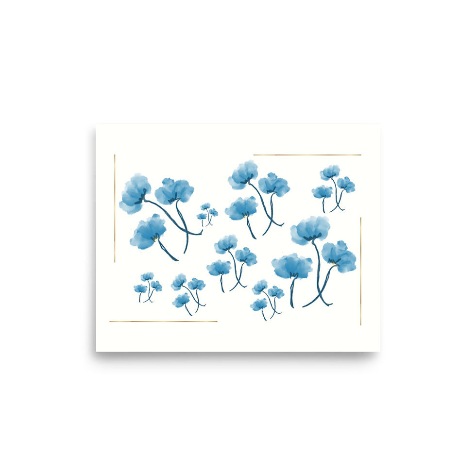 Thumbnail: Minimalist Gold Accent Blue Flowers Poster Art