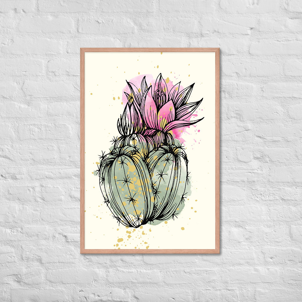Golden Pink Bloom Cactus Floral Art Print