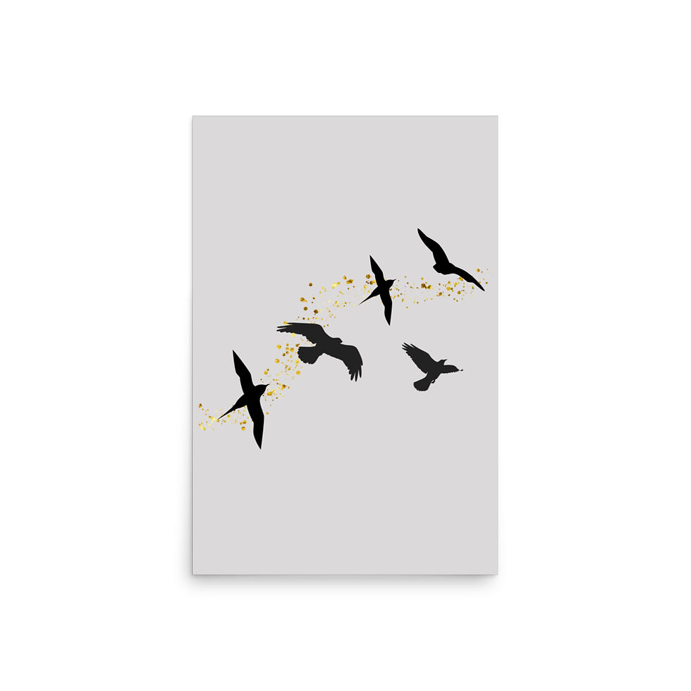 Thumbnail: Five Elegant Black Birds in Flight Poster Art