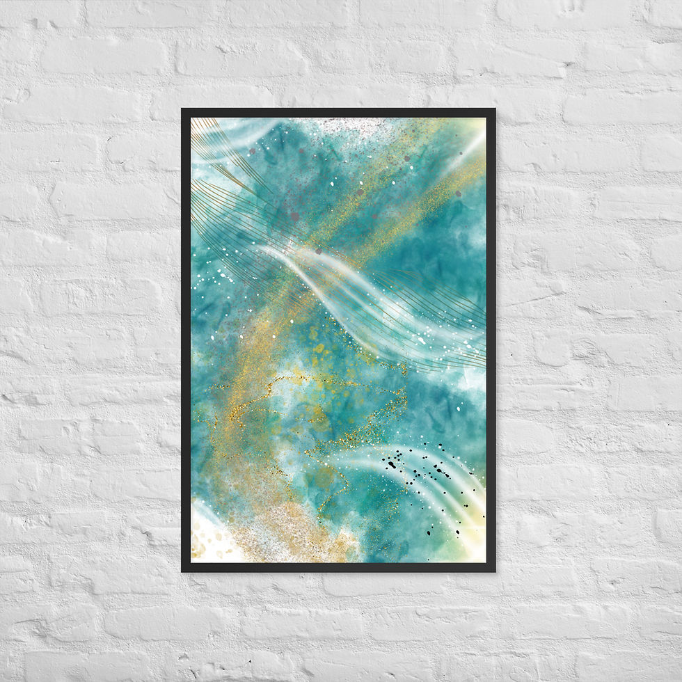 Framed Abstract home decor Turquoise Dreams Gold & White Dust Wall Art poster