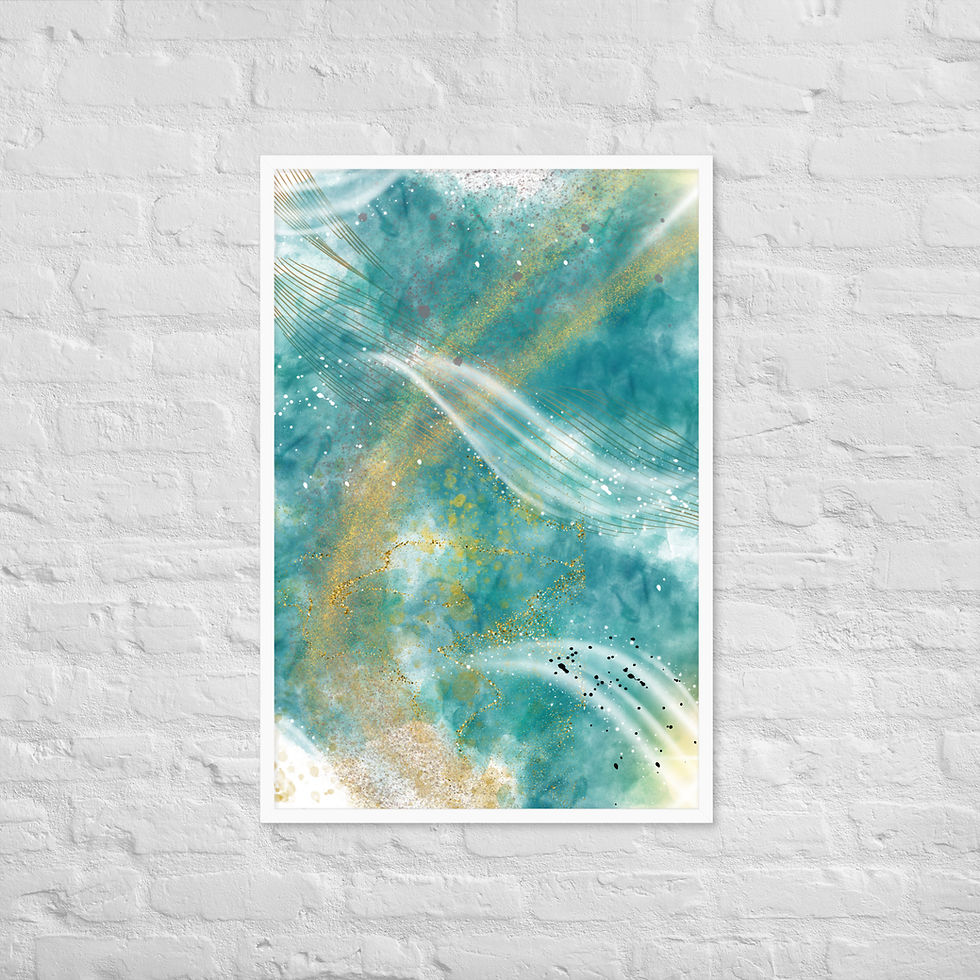 Framed Abstract home decor Turquoise Dreams Gold & White Dust Wall Art poster