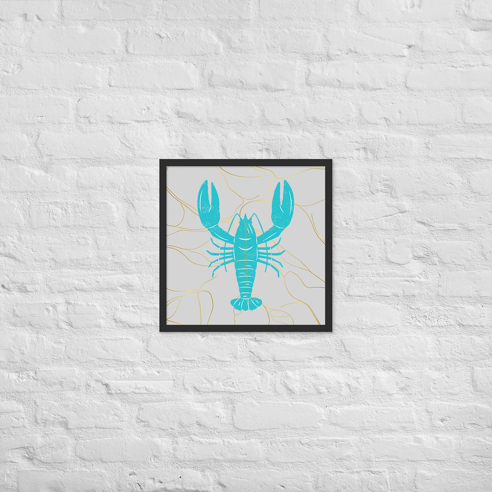 Thumbnail: Framed Nature Golden Reef Turquoise Lobster Coastal Wall Art poster