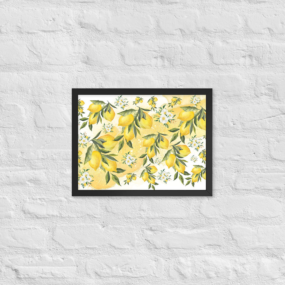 Thumbnail: Framed Lemon Bloom Botanical Citrus Wall Art poster on white brick wall background
