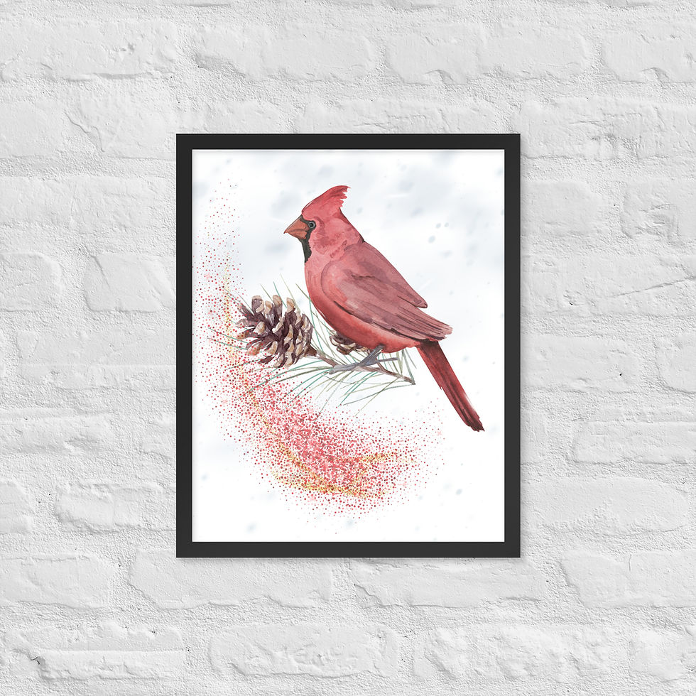 Framed Nature Cardinal Sparkle Pine Branch Wall Art poster