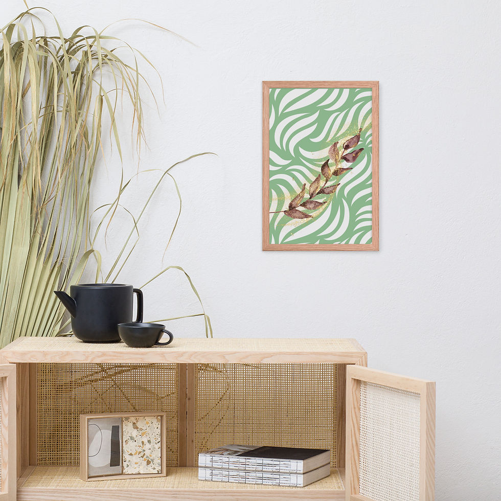 Thumbnail: Framed Floral and Botanical Green Glitter Leaf Wall Art poster