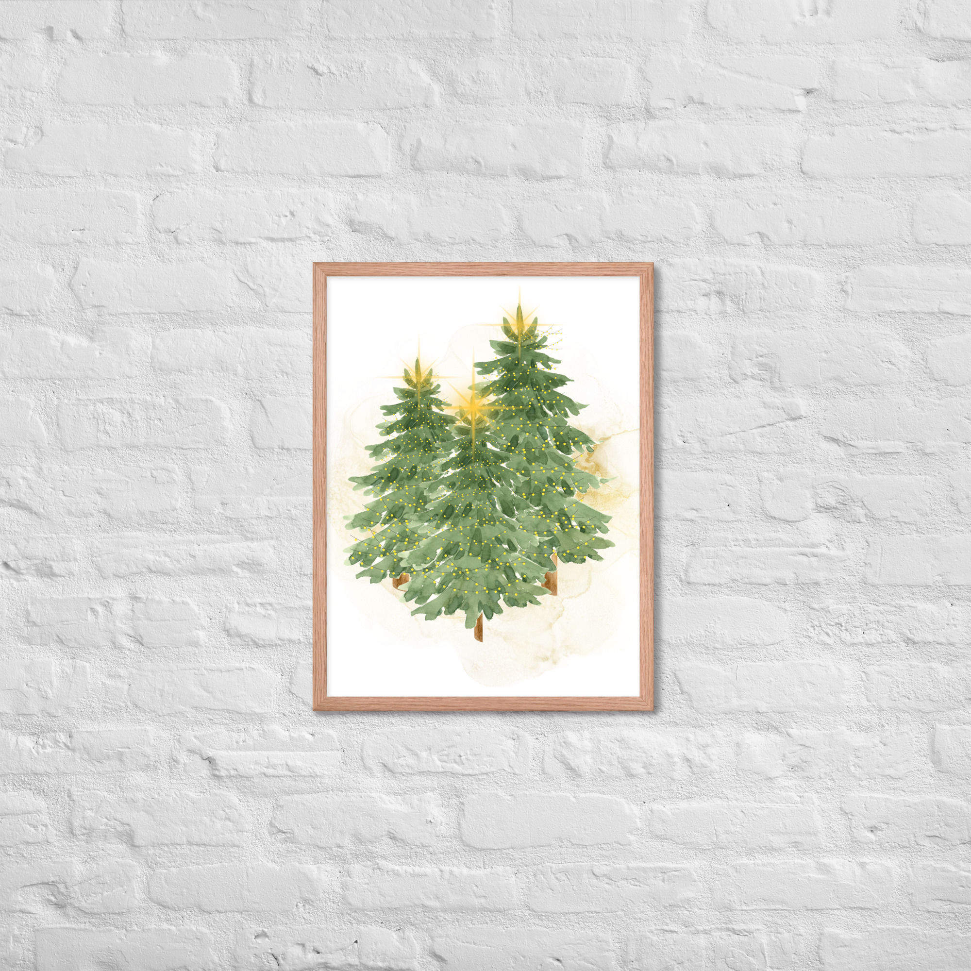 Framed Holiday Golden Glow Forest Christmas Tree Wall Art poster