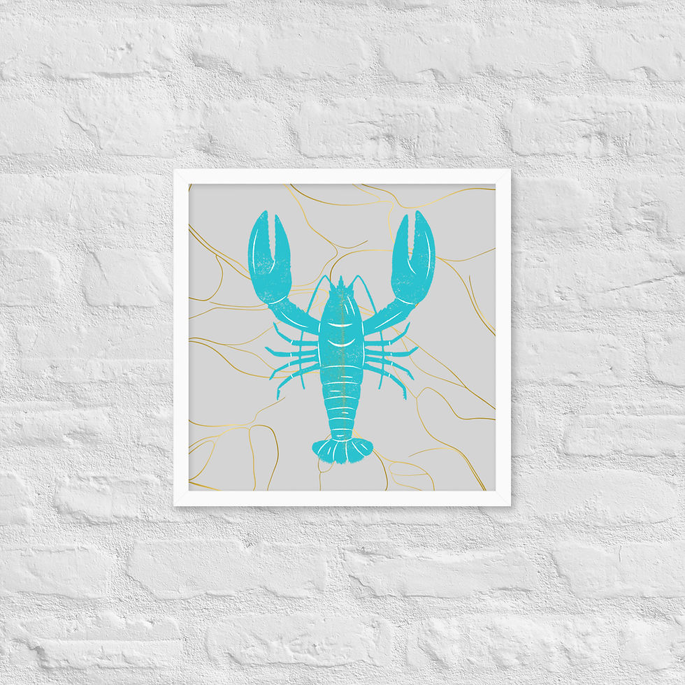 Framed Nature Golden Reef Turquoise Lobster Coastal Wall Art poster
