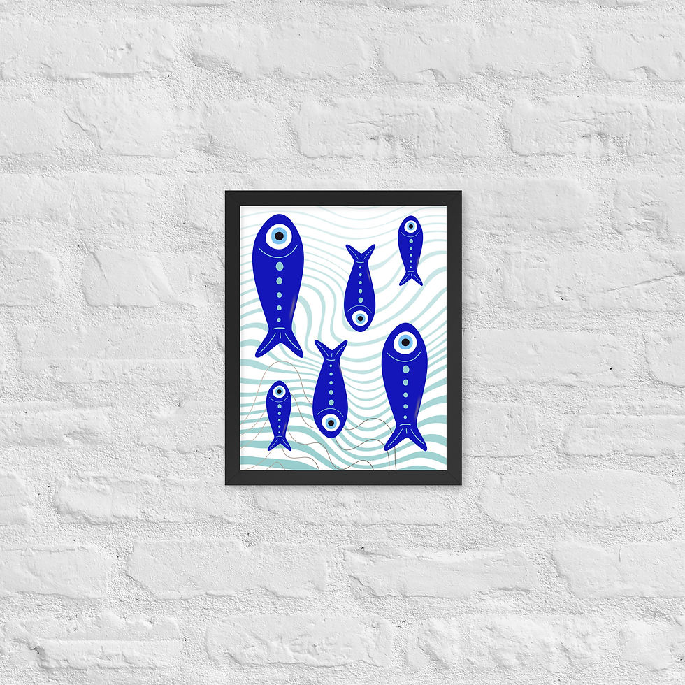 Framed Spiritual Protection Blue Fish Parade Wall Art poster