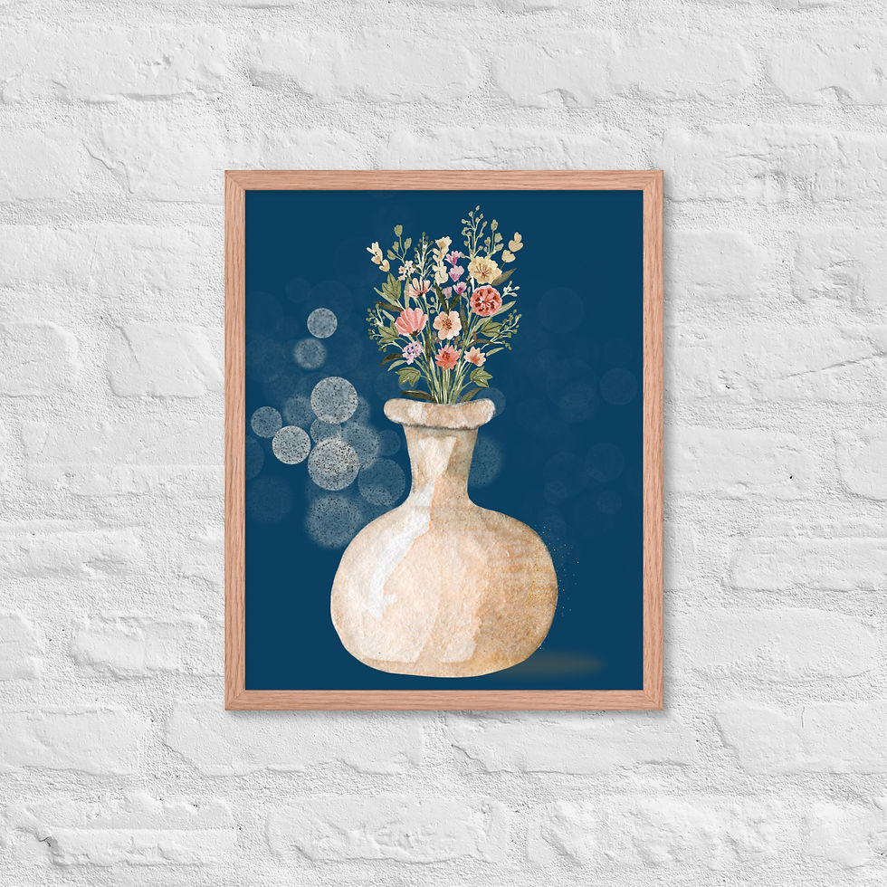 Thumbnail: Floral arrangement in a vase, Framed Floral Blooms in Blue poster, blue background Art Galilee