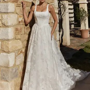Square neck wedding dress