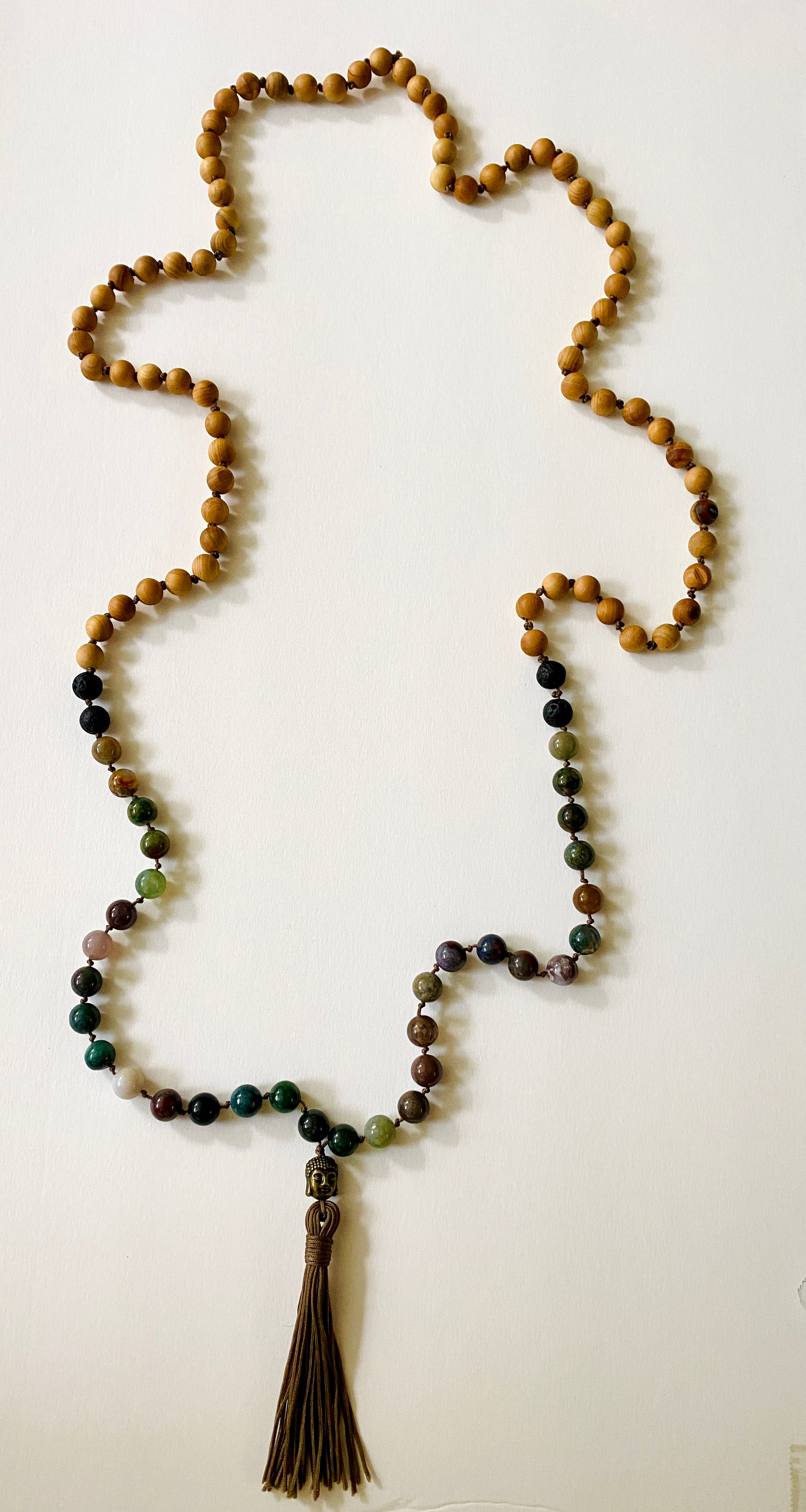 Sandalwood & Natural Indian Agate "Inner Strength" Mala Necklace