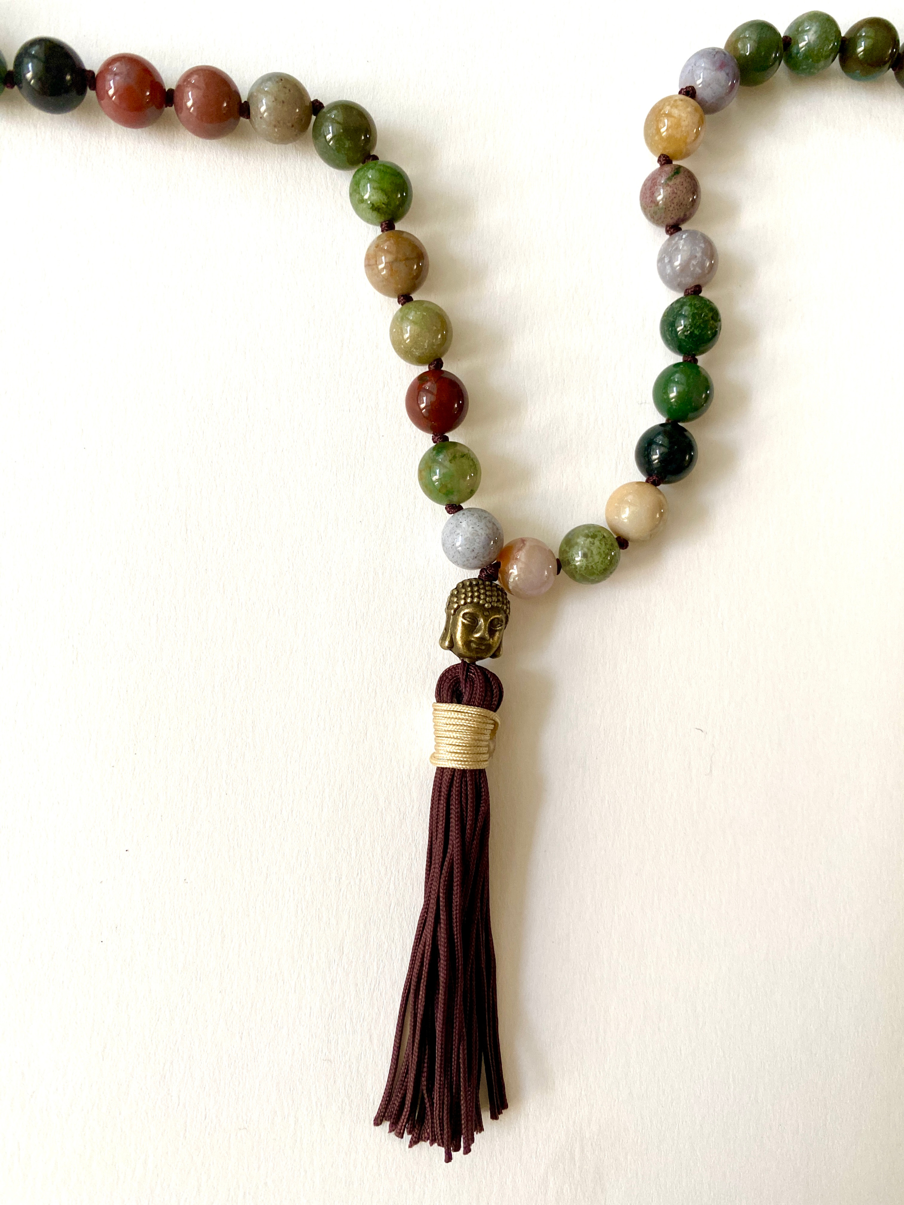 "I Am Secure" Natural Indian Agate Mala Necklace
