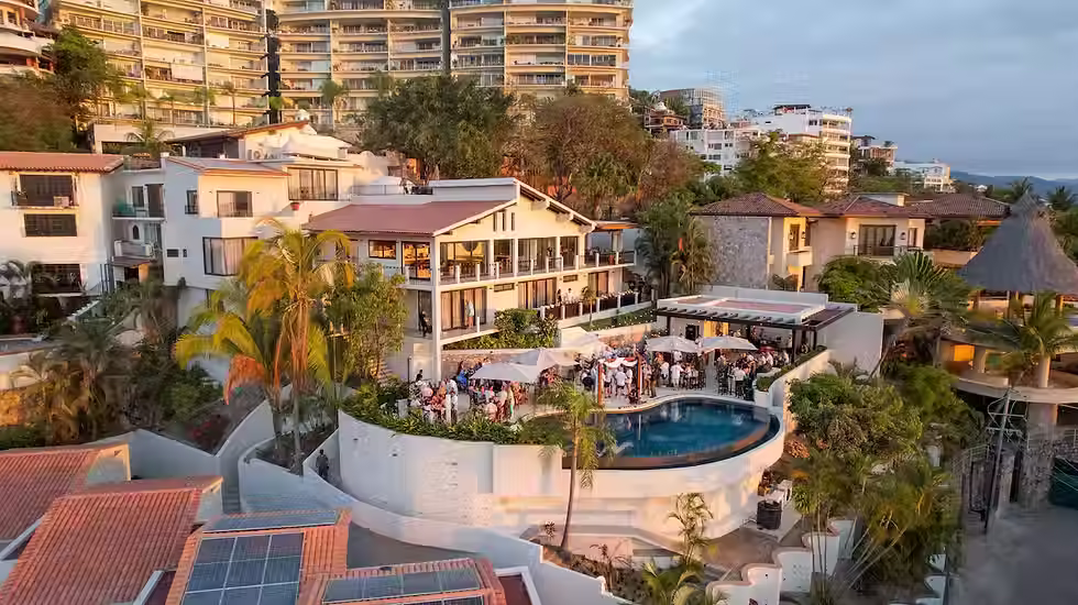 Oceanfront view of Villa Tita with infinity pool overlooking Banderas Bay