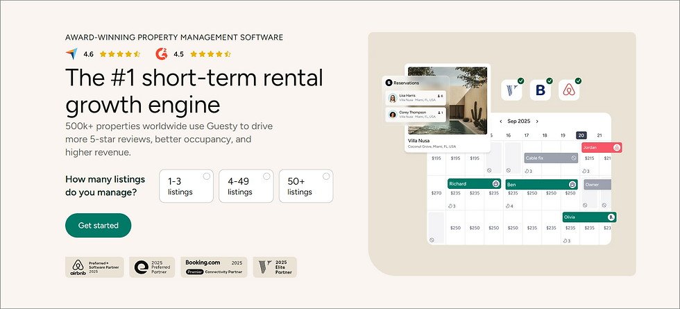 Guesty vacation rental management dashboard with multi-channel analytics