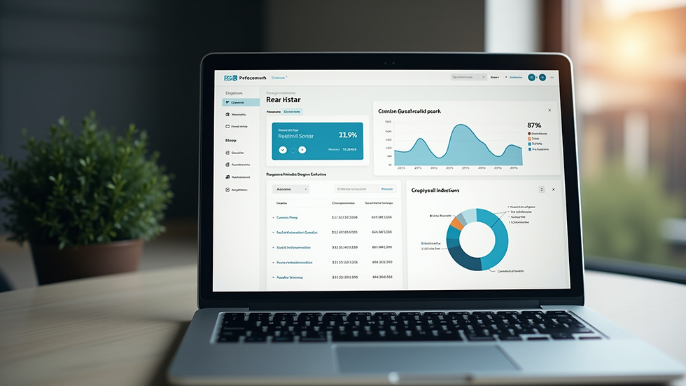 Eye-level view of a modern real estate development with virtual tour interface on screen