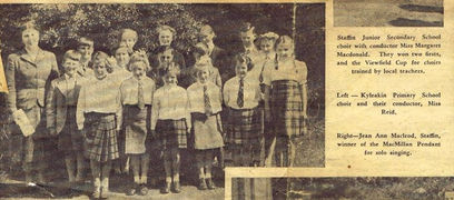 Kyleakin Public School Choir and their conductor Miss Flora Reid at the Skye Provincial Mod - circa 1956