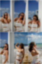 Young woman wearing white dress and bikini fashion photoshoot at miami beach fl., ocean drive